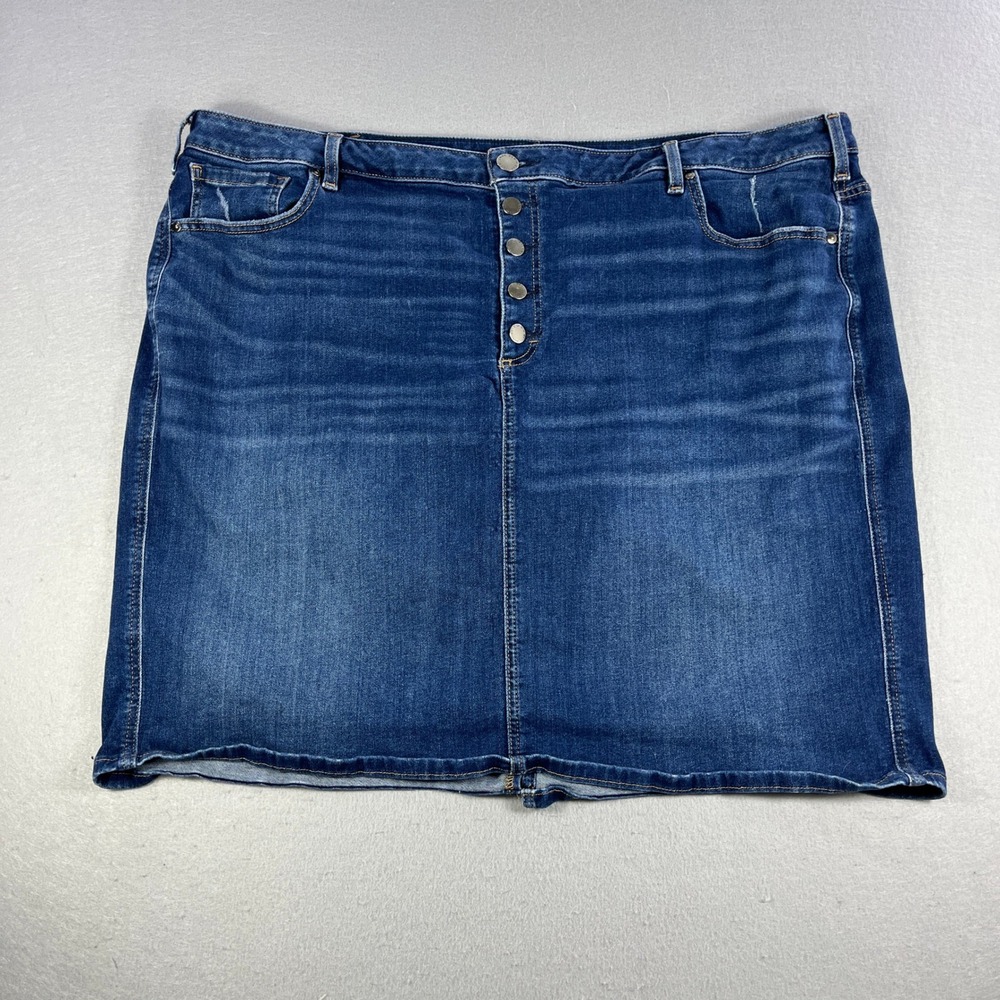Lane Bryant Dark Wash Button Fly Denim Mini Skirt Size 26